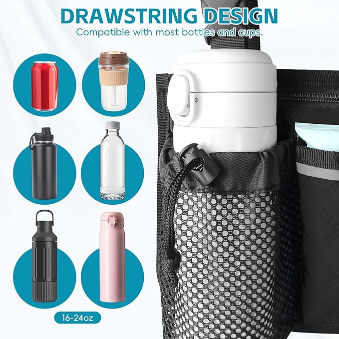 Wheelchair Bag with Cup Holder, Wheelchair Accessories Armrest Side Bag Multi Pockets Pouch for Electric Wheelchairs, Walker, Rollators & Mobility Scooters, Adults, Seniors, Black