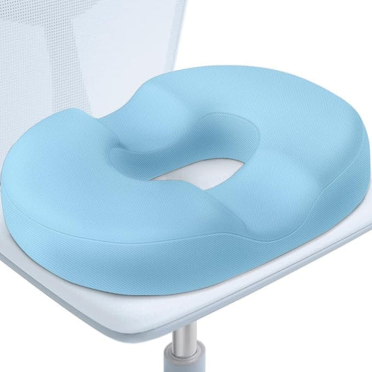 BlissTrends Donut Pillow Seat Cushion, Donut Chair Cushions for Postpartum Pregnancy & Hemorrhoids, Tailbone Pain Relief Cushion, Lifting Cushions for Office & Home Chairs (Light Blue, X-Large)