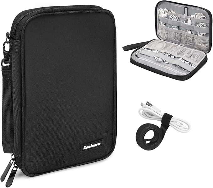 Zealearn Cord Organizer Travel, Cable Bag, Electronics Organizer Travel Case, Tech Carrying Pouch, Charger Carrying Case, Tech Gifts, Black 11B
