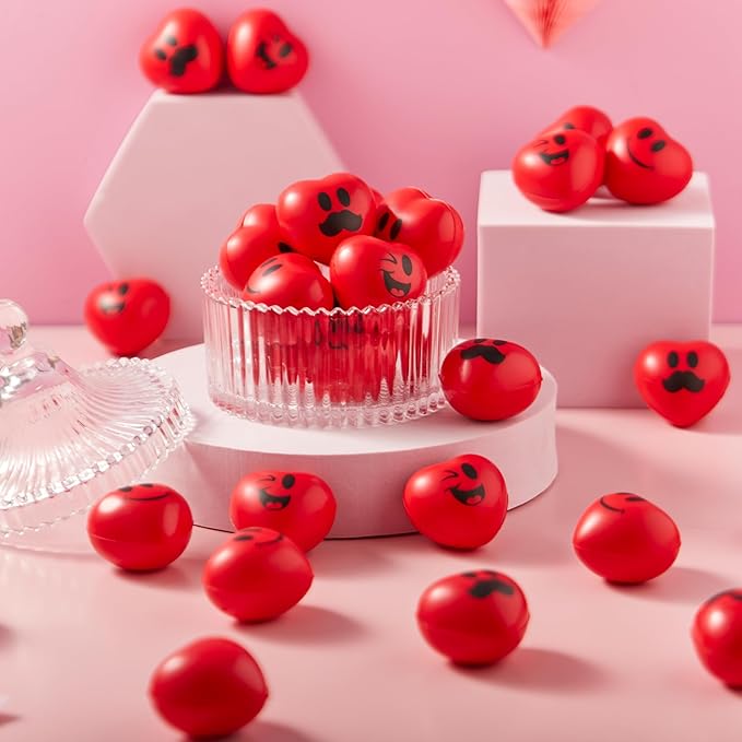 JOYIN 30 Pcs Valentine's Day Red Heart Shape Stress Ball, Valentines 1.5 inch Heart Squeeze Ball Squishy Toy Exchange Gift for Kids, Stress Relief Party Favors, Holiday Reward Prizes
