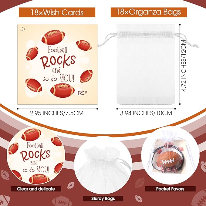 18 Sets Valentine's Day Football Gifts Mini Football Stress Balls Football Bracelets with Football Valentines Cards Football Team Gifts Party Favors for Valentine's Day Carnival Birthday
