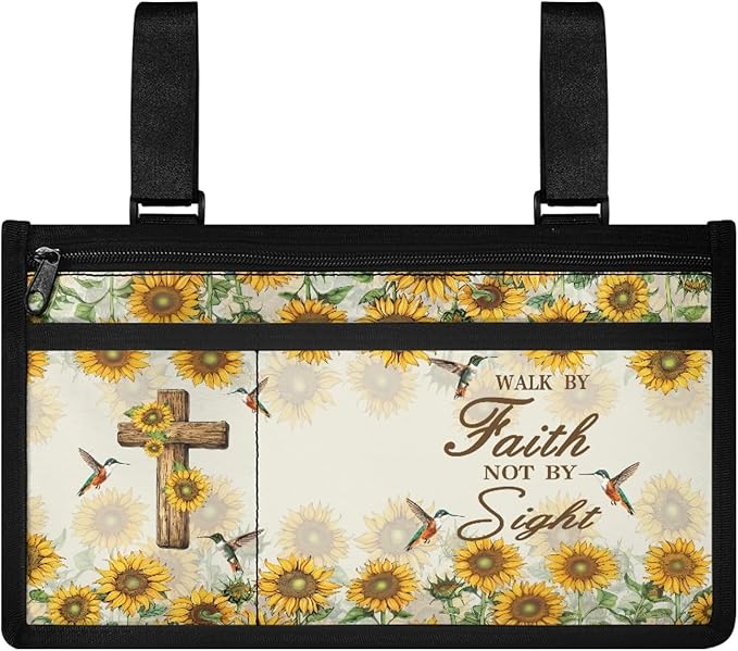 ZOUTAIRONG Cross Walker Accessories Bag with Cup Holder Wheelchair Side Bag Walker Carrier Bag & Case for Folding Walker Wheelchair Bags to Hang on Side Wheelchair Accessories Organizer Pouch