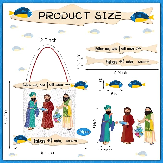 Amyhill Fishers of Men Craft for Kids First Communion Sunday School Crafts Bible Craft Kit Christian Jesus Religious Craft Supplies for Toddlers Kids and Home Activities(24 Sets)