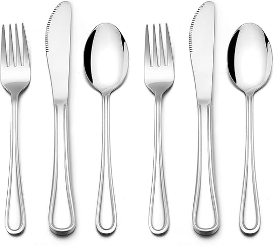 E-far 6-Piece Kids Silverware, Stainless Steel Toddler Utensils Safe for Preschooler/Children, Includes 2 Kids Forks 2 Spoons 2 Knife, Slimline Adult Look & Small Size, Rust Free & Dishwasher Safe