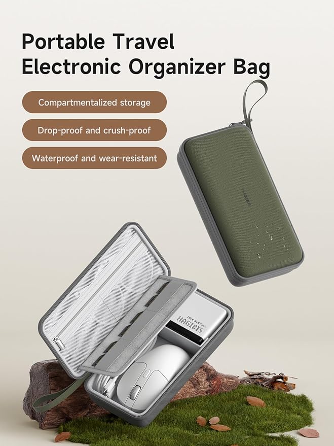 Hagibis Electronics Organizer Travel Case Cable Organizer Bag Pouch Portable Waterproof Carry Case for Cable, Charger,Power Bank, SD Card, Mouse, USB Flash Disk (DPB02 Green)