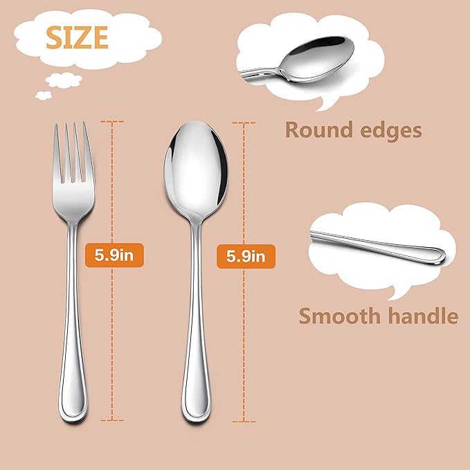 LIANYU 16-Piece Kids Childrens Silverware Set, Include 8 Kids Spoons and 8 Kids Forks, Stainless Steel Toddler Utensils Flatware Set, Child Cutlery for Home Preschools, Dishwasher Safe