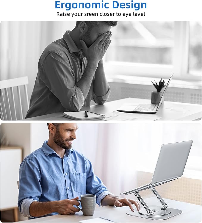 MCHOSE Laptop Stand with 360° Rotating Base, Foldable Adjustable Computer Holder, Ergonomic Design Compatible with MacBook Air Pro, Dell XPS, HP, Lenovo More 10-17" (A-Silver)