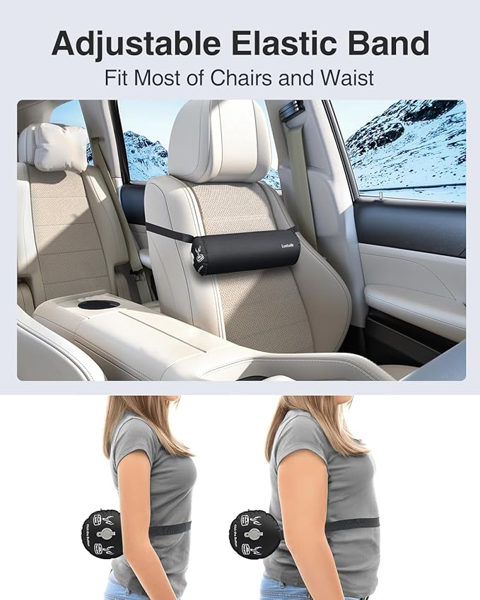 Luxtude Inflatable Lumbar Pillow for Airplane Travel, Inflatable Lumbar Support Pillow for Car & Office Chair, Neck Roll Pillows for Lower Back Pain Relief, Travel Back Support Neck Pillows