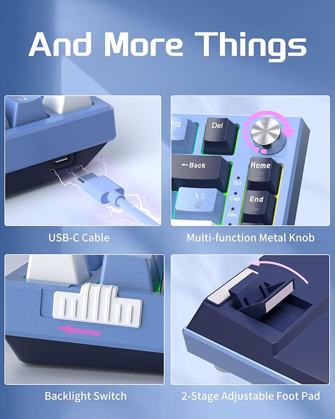 MageGee SKY81 75% Mechanical Gaming Keyboard, Gasket Hot Swappable Wired Custom Creamy Keyboard w/ 5-Layer Sound Padding, Knob Control, RGB Backlit, NKRO for Win/Mac (Prussian Blue, Blue Whale Switch)