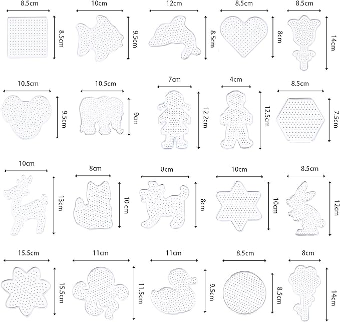 20 Pieces 5mm Fuse Beads Pegboards Clear Animal Shape Plastic Pegboards Craft Tray with 20 Pieces Colorful Cards for Kids DIY Craft Beads