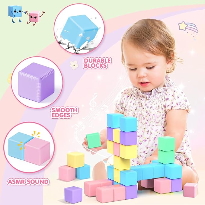 45pcs Magnetic Blocks Building Cubes for Toddlers - Pastel Colors Magnetic Cubes Toys Classroom Must Have STEM Magnet Building Blocks Toy Christmas Birthday Gifts for Girls Boys Ages 1-3 3-5