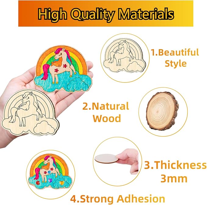 398 Pcs Unicorn Crafts, Wooden Painting Crafts for Kids, Wooden Crafts With 30 Wooden Blocks 354 Rhinestones 12 Color Pens 2 Stickers, Kids Crafts, DIY Crafts and Birthday Party Gifts for Kids