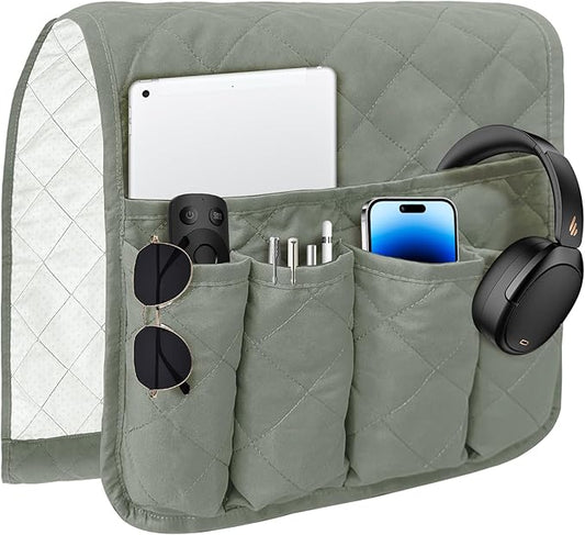 MEHIDFY Sofa Armrest Caddy, Waterproof Bedside Storage Organizer, Non Slip Armchair Pockets, Remote Control Holder for Couch, Handy Pouches with 6 Pockets for TV Remote, Phone, Magazine(Grey)
