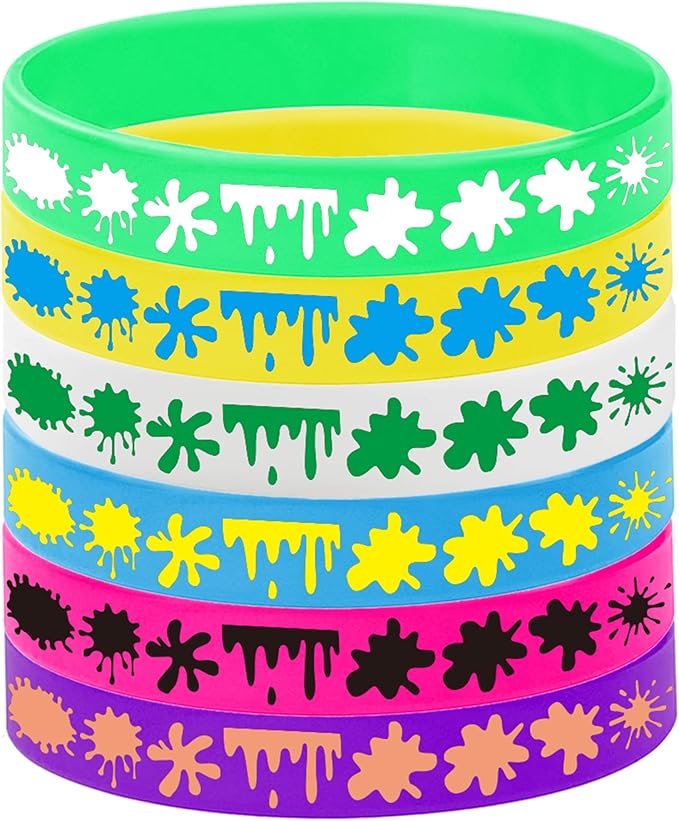 24PCS Slime Rubber Bracelet Party Favors -Rainbow Slime Themed Silicone Wristbands Party Supplies Art Paint Birthday Baby Shower Party Decorations