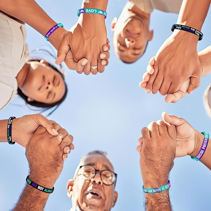 JUNEBRUSHS 42pcs Suicide Prevention Awareness Silicone Wristband Bulk Purple Teal Ribbon Inspirational Rubber Bracelets for Suicide Prevention Awareness Inspirational Favor Charity Campaign Supplies