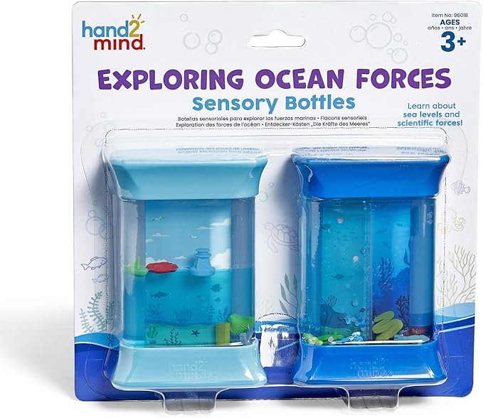hand2mind Exploring Ocean Forces Sensory Bottles, Quiet Fidget Toys for Kids 3-5, Toddler Learning Toys, Calming Corner Classroom, Calm Down Corner Supplies, Preschool Science Center Materials