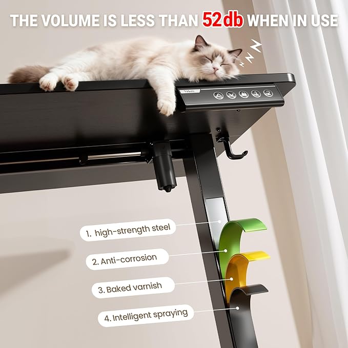 Veken 47.2" Standing Desk, Adjustable Height Office Desk with Wood Desktop, Computer Table for Home Work, Study and Gaming, Small Spaces, Modern Furniture, Black