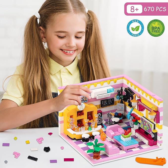 Friends House Building Block Sets, Girls Mini Living Room Entertainment KALAOK Friendship Playroom Apartment Bricks Kit Birthday Gifts for Adults Teens Old Kids 8-12 10-12 14+ (670 PCS)