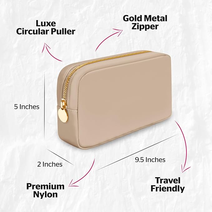 DANCOUR Nylon Makeup Bags for Women Large Preppy Travel Toiletry Pouch Cosmetic Bag Makeup Organizer