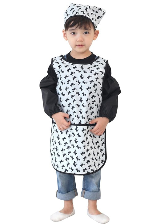 Children Waterproof Artist Painting Aprons or Art Smock 3PCS Set Black Puppy (34-S)