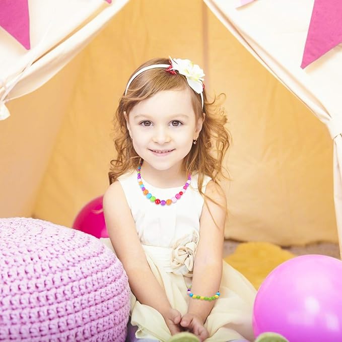 BigOtters Little Girls Necklace Bracelet, 3 Sets Lovely Colorful Beads Toddler Necklaces for Girls, Play Jewelry for Toddlers 2-4