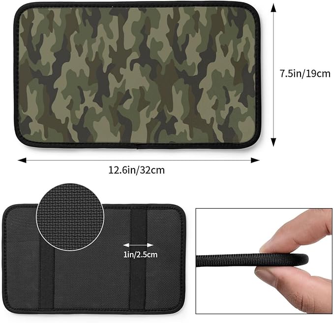 DORKEIXIA Military Camo Camouflage Black Brown Green Army Hunting Auto Center Console Armrest Pad Universal Car Center Console Cover Seat Box Cover for Sedan, Van, SUV, Truck Car Accessorie