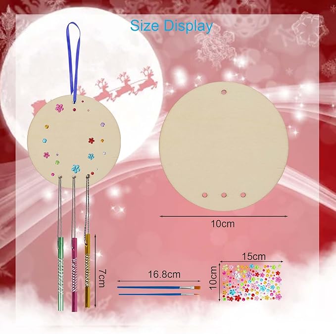 Fennoral 9 Pack Christmas Wind Chime Kit for Kids Make You Own Christmas Candy Wind Chimes DIY Paint Wooden Art and Craft for Girls Boys Christmas Craft Supplies Christmas Tree Decorations