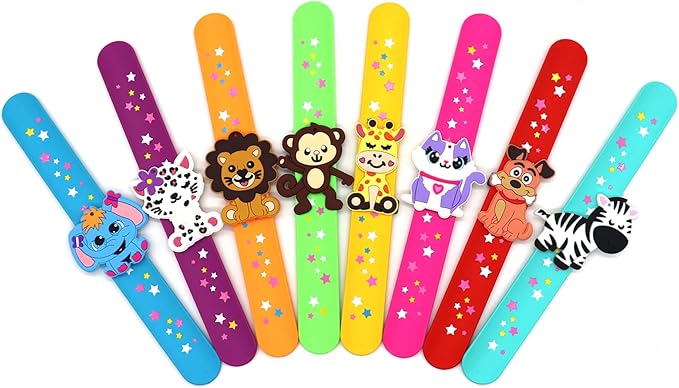 Animals Slap Bracelets Party Favors for Kids(8pack)-Wild One Goodie Bag Stuffers for Boys&Girls Animals Theme Party Supplies Carnival Prizes Suit Classroom Exchanging Gifts