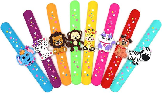 Animals Slap Bracelets Party Favors for Kids(8pack)-Wild One Goodie Bag Stuffers for Boys&Girls Animals Theme Party Supplies Carnival Prizes Suit Classroom Exchanging Gifts