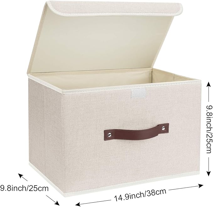 TYEERS Foldable Storage Boxes with Lids 5 Pack Fabric Storage Bins with Lids, Closet Organizers for Clothes Storage, Room Organization, Office Storage, Toys - Beige