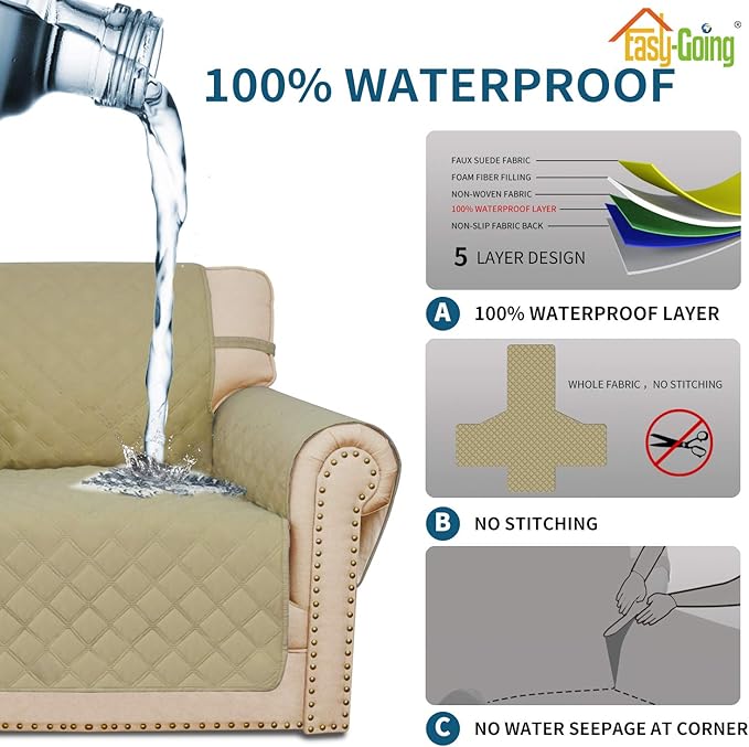 Easy-Going Sofa Slipcover Oversized Sofa Cover Waterproof Couch Cover Furniture Protector Cover Pets Covers Washable Non-Slip Fabric Pets Kids Children Dog Cat (Oversized Sofa, Sand)