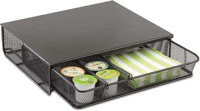 Safco Coffee and Sugar Organizer 3274BL Hospitality Tray, Home, Office, & Hotel, 1 Drawer, Black, 12"W x 11"D x 3 ¼"H