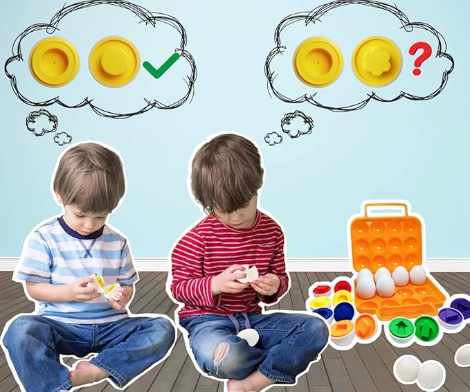 Beakabao 12pcs Color and Shape Matching Egg Set Montessori Toddler Education Classification Toys for Fine Motor Skills of The Fingers Muscles, Preschool Children Smart Puzzles Easter Gifts (Orange)