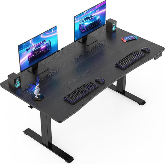 Veken 63 x 28 Inch Electric Standing Desk with Adjustable Height, Sit to Stand Computer Table for Study, Work or Gaming, Home Office Desk Black