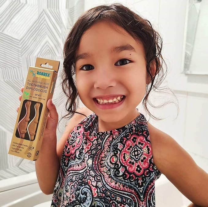 ROARex Vegan Kids Toothbrush | Dino Design | Biodegradable & Compostable Natural Plant-Based Toothbrush | Dinosaur Theme | 1% for The Planet