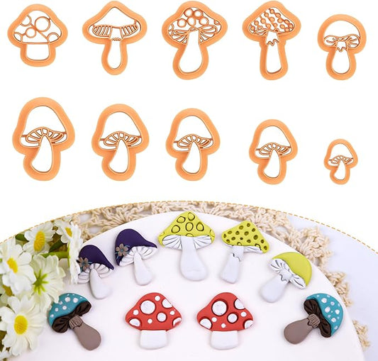 Puocaon Mushroom Polymer Clay Cutters - 10 Pcs 3D Clay Cutters for Earrings Making, Boho Mushroom Clay Cutters for Polymer Clay Jewelry, Cute Clay Jewelry Cutters Polymer Clay Earring Cutters