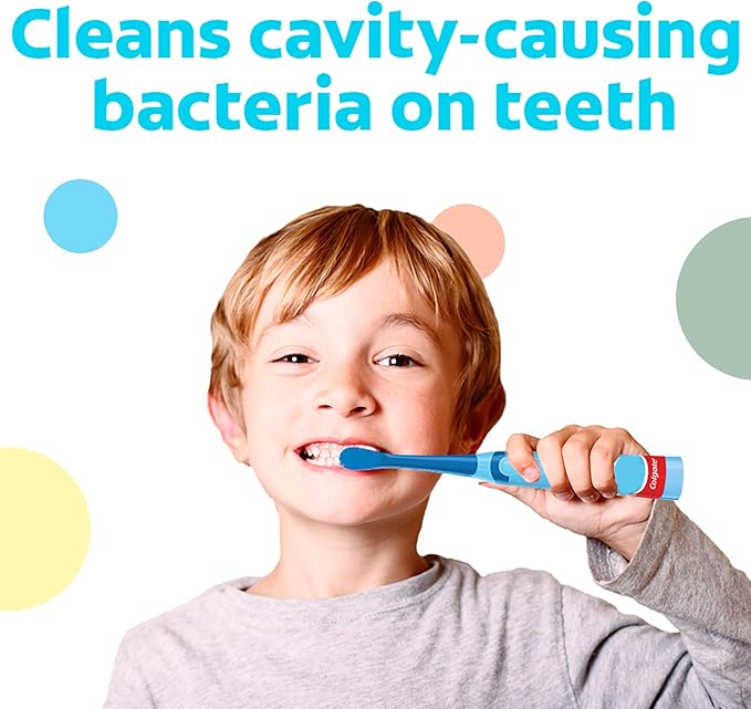 Colgate Kids Battery Powered Toothbrush, Kids Battery Toothbrush with Included AA Battery, Extra Soft Bristles, Flat-Laying Handle to Prevent Rolling, Bluey Toothbrush, 1 Pack