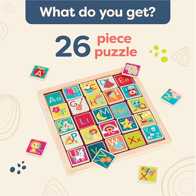 B. Toys- Magnetic Alphabetic- Wooden Alphabet Puzzle – Double-Sided Puzzle & Chalkboard – 26 Magnetic Letter Pieces – 2-in-1 Puzzle for Kids – 3 Years +