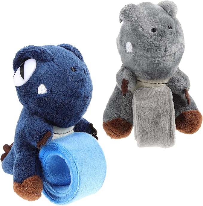 Abaodam 2pcs Animal Slap Bracelet Dinosaur Slap Bracelet Plush Stuffed Animal Hugger Snap Wrist Band for Kids Birthday Party