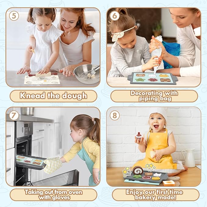 Lehoo Castle Play Food Set for Kids Kitchen, Play Kitchen Accessories Wooden, Kids Baking Set for Boys, Toys Cupcakes and Cookie Maker for Kids, Preschool Cooking Toys for Toddlers Boys Girls Ages 3+