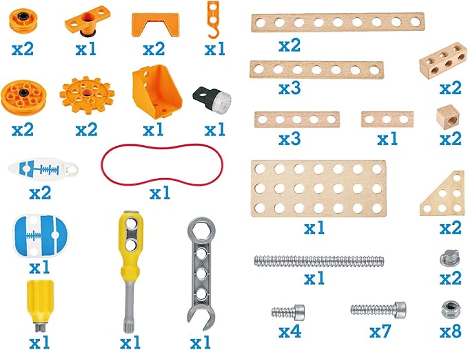 Hape Junior Inventor Deluxe Experiment Kit | 57 Piece Construction Building Toys, STEAM Science Kit for Kids 4 Years and Up (E3032A)