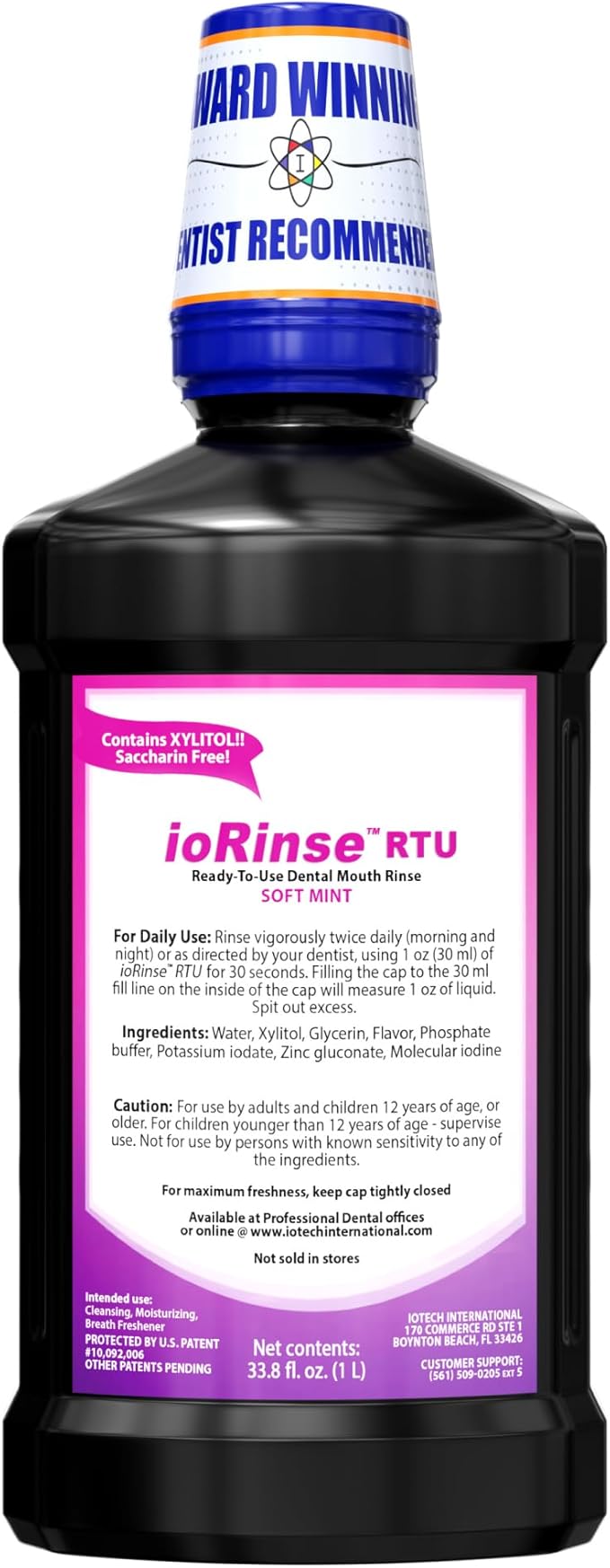 ioRinse Ready-to-Use (RTU) Mouthwash for Fresher Breath, Halitosis Relief, Alcohol-Free, Fluoride-Free and a Professional Clean, Original ioRinse RTU Mouth Wash, Zero Alcohol - Soft Mint Flavor, 1L