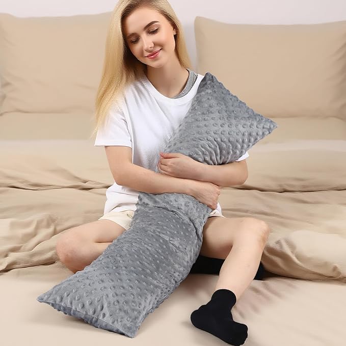 6 Lbs Weighted Body Pillow with Raised Dot Cover 41" x 10" Sensory Heavy Soft Cooling Hug Long Side Sleeper Body Pillow for Adults Deeper Sleep Comfort Relaxation