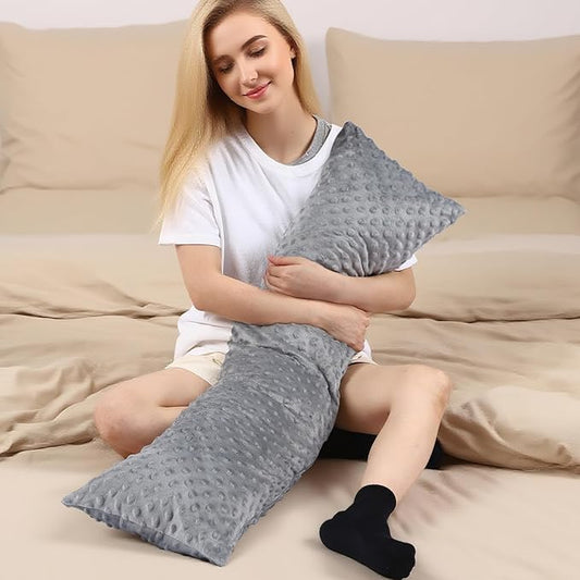 6 Lbs Weighted Body Pillow with Raised Dot Cover 41" x 10" Sensory Heavy Soft Cooling Hug Long Side Sleeper Body Pillow for Adults Deeper Sleep Comfort Relaxation