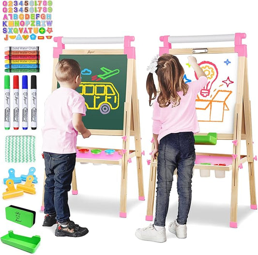 JOYOOSS Easel for Kids Art Easel Kids Easels for Toddlers,Wooden Kid Easel with Paper Roll - Chalkboard for Kids Adjustable Double Sided Kids Dry Erase Board, Outdoor Easel for Kids Art Easel Toddler