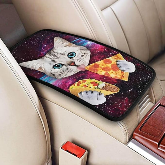 DORKEIXIA Galaxy Cat Pizza Taco Sky Funny Auto Center Console Armrest Pad Universal Car Center Console Cover Seat Box Cover for Sedan, Van, SUV, Truck Car Accessorie