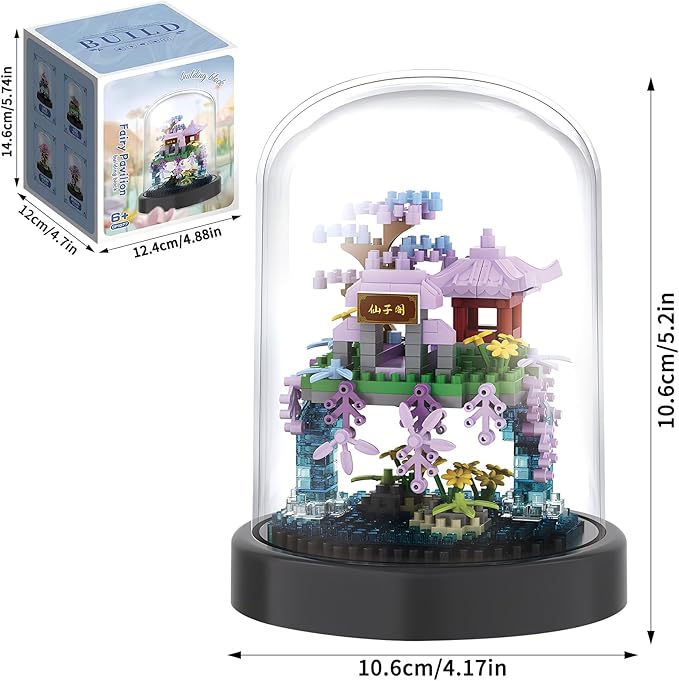 Cherry Blossom Tree House Building Block Sets with Acrylic Display Box Chinese Architecture of Peach Blossom Bonsai Treehouse Micro Mini Building Set Toy Gift for Kids Adults（2 Boxes）