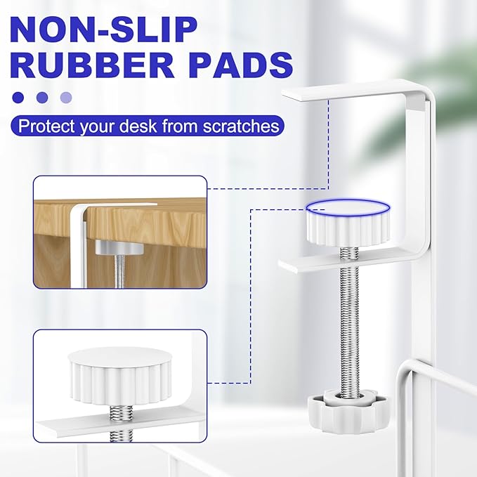 15.7” Under Desk Cable Management Tray, No Drill Steel Cable Tray Organizers, Wire Management Tray Cable Rack with Clamp Mount, Metal Under Desk Tray with Wire and Cord Organizer (White, 1 Pack)