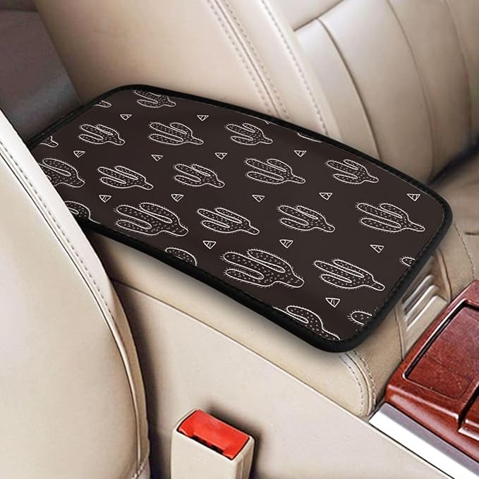 DORKEIXIA Black Cactus Fun Western Auto Center Console Armrest Pad Universal Car Center Console Cover Seat Box Cover for Sedan, Van, SUV, Truck Car Accessorie
