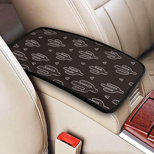 DORKEIXIA Black Cactus Fun Western Auto Center Console Armrest Pad Universal Car Center Console Cover Seat Box Cover for Sedan, Van, SUV, Truck Car Accessorie